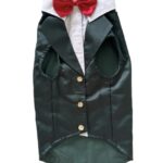 Bottle Green Tuxedo with Red Bow Tie - Image 2